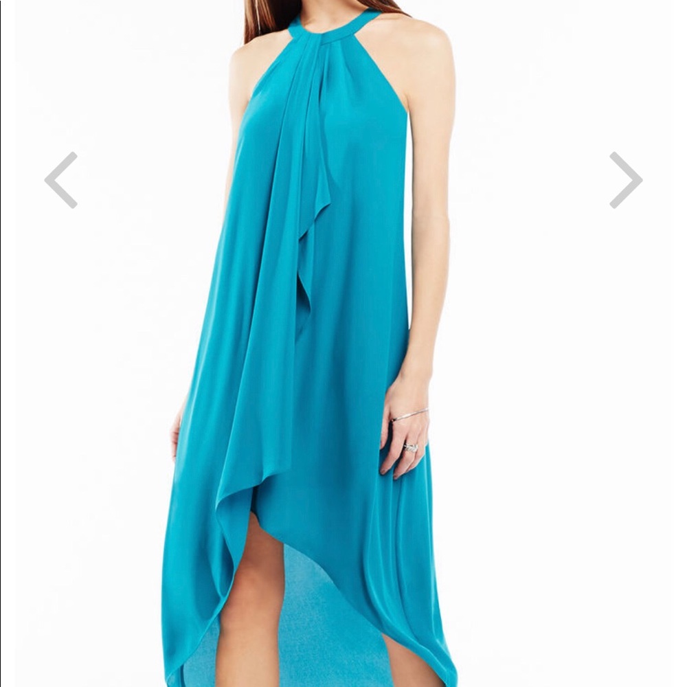BCBG Teal Lanna High Low Draped Ruffle Dress